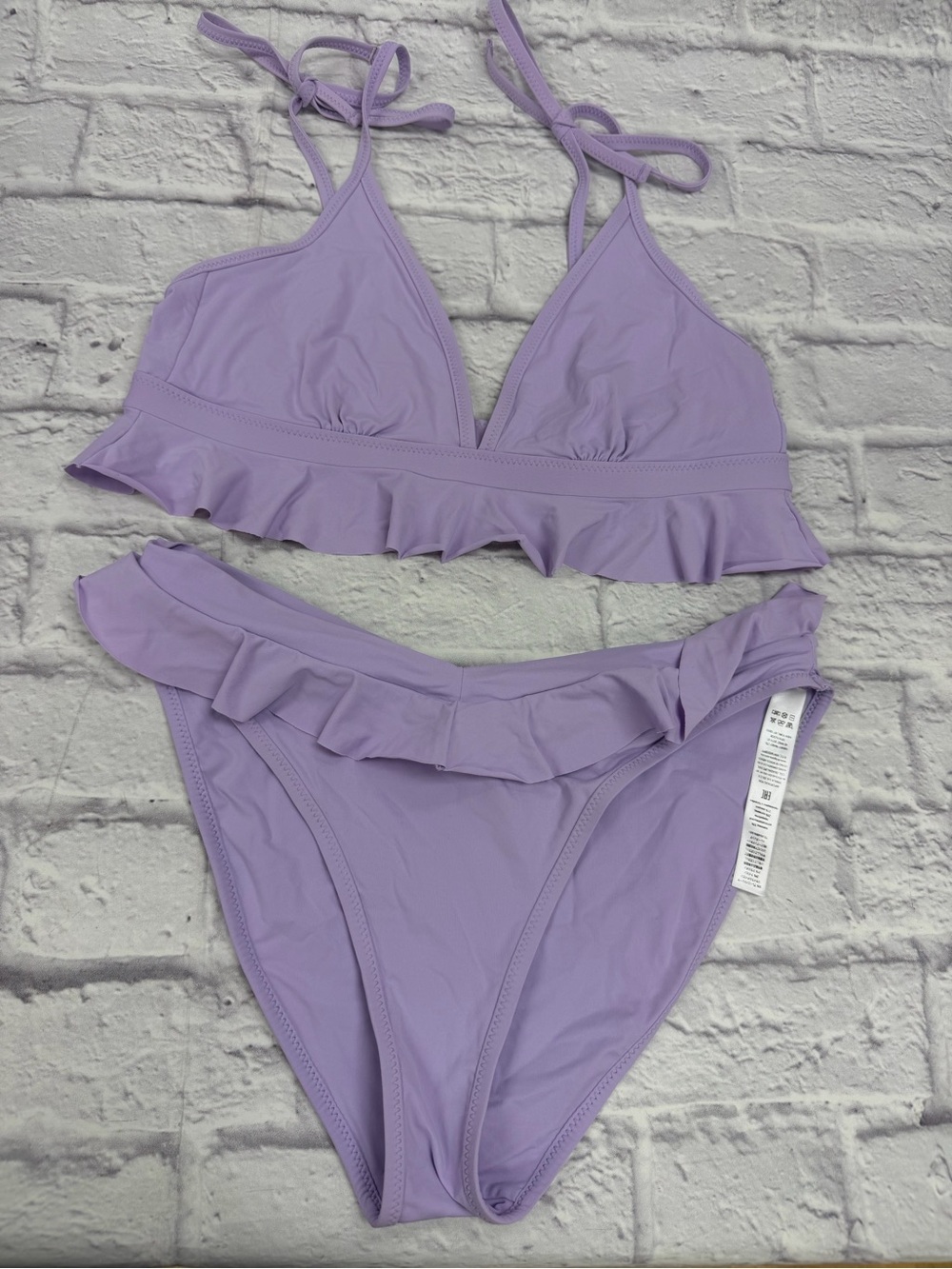 HANKY PANKY Lavender Ruffled High Waist Bikini Sz M Beach Pool Romantic Flirty